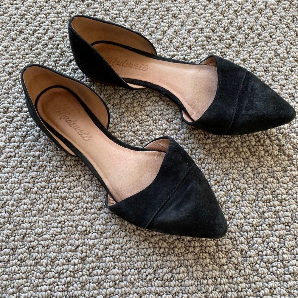 Madewell Black Pointy Toe Suede Flats